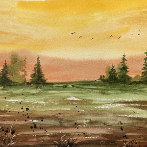 Aranyló alkonyat (A4) - eredeti akvarell - művészet - festmény - akvarell - Meska.hu