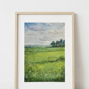 Eredeti akvarell - Tavaszi zöld mező, Művészet, Festmény, Akvarell, Festészet, MESKA