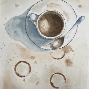 Reggeli kávé - rendelésre - művészet - festmény - akvarell - Meska.hu