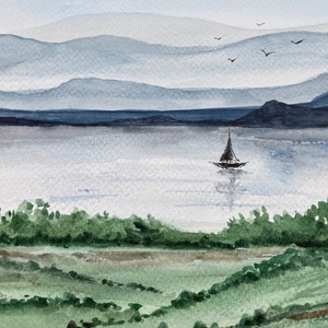 Eredeti akvarell 30x40 cm - Vitorlás a tavon - művészet - festmény - akvarell - Meska.hu