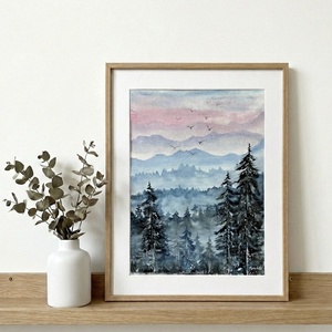 Eredeti akvarell hegyek (A4), fenyők, madarak - művészet - festmény - akvarell - Meska.hu