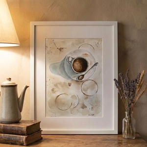 Reggeli kávé (A4) - eredeti akvarell - művészet - festmény - akvarell - Meska.hu