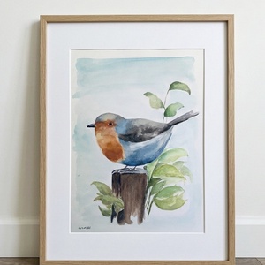 Vörösbegy - Eredeti akvarell (24x32 cm), Művészet, Festmény, Akvarell, Festészet, MESKA