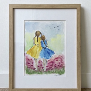 Örök barátság, Legjobb testvérek - eredeti akvarell - Meska.hu