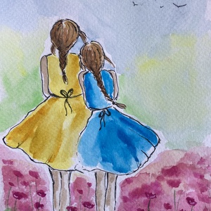 Örök barátság, Legjobb testvérek - eredeti akvarell - művészet - festmény - akvarell - Meska.hu