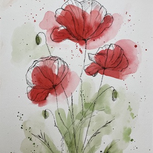 Pipacsok - eredeti akvarell, 30x40cm - művészet - festmény - akvarell - Meska.hu