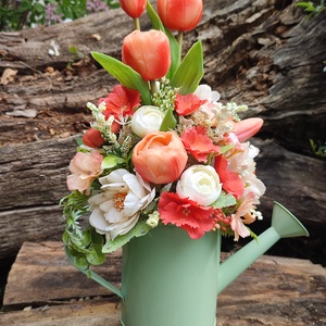 Tavaszi asztaldísz, tulipánok narancs- fehér - Meska.hu