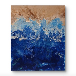 Tengerpart-kék absztrakt akril pouring festmény vásznon, Művészet, Festmény, Akril, Festészet, MESKA