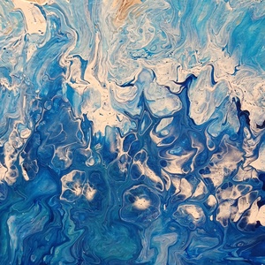 Tengerpart-kék absztrakt akril pouring festmény vásznon - művészet - festmény - akril - Meska.hu