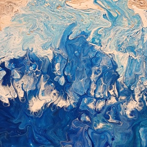 Tengerpart-kék absztrakt akril pouring festmény vásznon - művészet - festmény - akril - Meska.hu