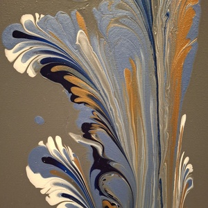 Kék trombitavirág- elegáns, absztrakt akril pouring festmény vásznon. - művészet - festmény - akril - Meska.hu