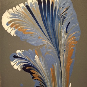 Kék trombitavirág- elegáns, absztrakt akril pouring festmény vásznon. - művészet - festmény - akril - Meska.hu