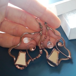 Csepp gyöngy - tükör fülbevaló - ékszer - fülbevaló - lógó fülbevaló - Meska.hu