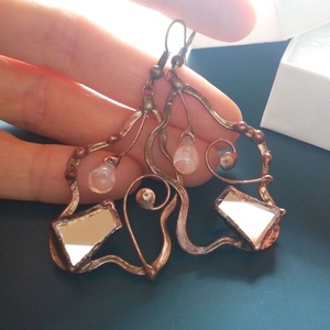 Csepp gyöngy - tükör fülbevaló - ékszer - fülbevaló - lógó fülbevaló - Meska.hu