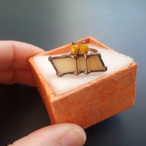 Bézs üvegékszer gyűrű, cuki - ékszer - gyűrű - statement gyűrű - Meska.hu