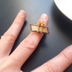 Bézs üvegékszer gyűrű, cuki, Ékszer, Gyűrű, Statement gyűrű, Ékszerkészítés, Üvegművészet, MESKA