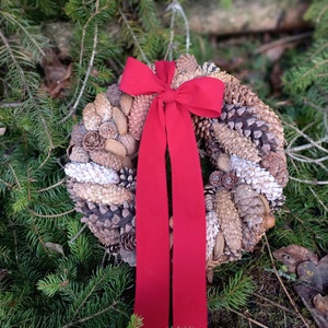 Natúr toboz ajtódísz  - karácsony - karácsonyi lakásdekoráció - karácsonyi ajtódíszek - Meska.hu