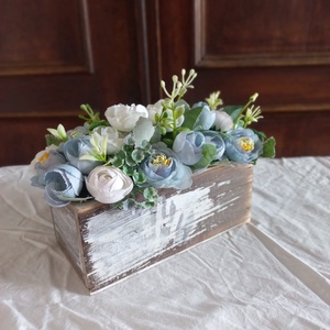 VINTAGE kék virágdoboz, Otthon & Életmód, Dekoráció, Asztal és polc dekoráció, Asztaldísz, Virágkötés, MESKA