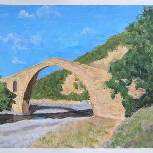 Greece, Ancient bridge, Művészet, Festmény, Akril, Festészet, MESKA