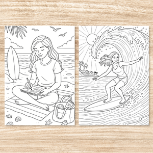Nyomtatható színező  Surfer Girl (PDF, 20 oldal) - művészet - grafika & illusztráció - digitális - Meska.hu