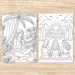 Nyomtatható színező  Surfer Girl (PDF, 20 oldal) - művészet - grafika & illusztráció - digitális - Meska.hu