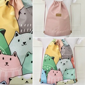 Színes cica mintás vízálló gymbag hátizsák - táska & tok - hátizsák - tornazsák, gymbag - Meska.hu