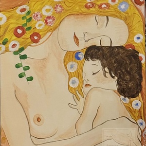 KLIMT után szabadon - Anya és gyermeke - akril festmény, Művészet, Festmény, Akril, Festészet, MESKA