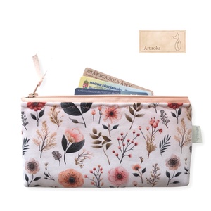 Barack színű, virágok mintás tolltartó neszesszer akár  NÉVHÍMZÉSSEL - Artiroka design - táska & tok - neszesszer - Meska.hu