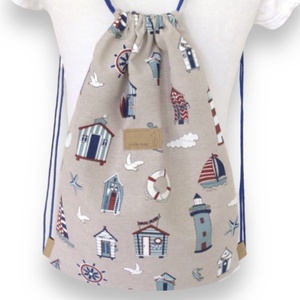 Tengerparti házak mintás, egyedi gymbag hátizsák, Táska & Tok, Hátizsák, Tornazsák, Gymbag, Varrás, Hímzés, MESKA