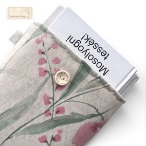 Natúr könyvtok, virágos rét mintával, gombos zárral , Könyv & Zene, Könyvtok, Hímzés, Varrás, MESKA