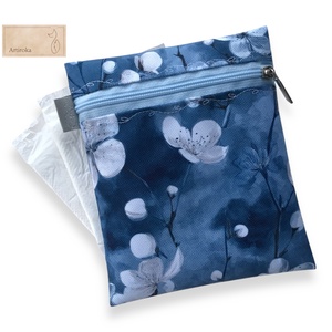 Cseresznyefavirág mintás, farmerkék színű egészségügyi betét tartó - Artiroka - Meska.hu