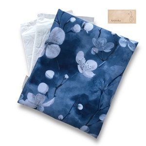 Cseresznyefavirág mintás, farmerkék színű egészségügyi betét tartó - Artiroka - szépségápolás - intim higiénia - egészségügyi tartó - Meska.hu