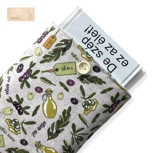Bélelt könyvtok, ebook tok,  mediterrán olajbogyó és olíva olaj mintával - Meska.hu