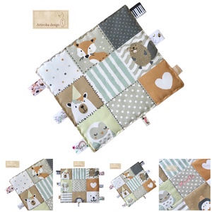 Róka, mackó, mosómedve, hód, és pingvin mintás  címkekendő, szundi-párna, készségfejlesztő babajáték - Artiroka design - baba - mama - baba játékok - szundikendő, alvóka - Meska.hu