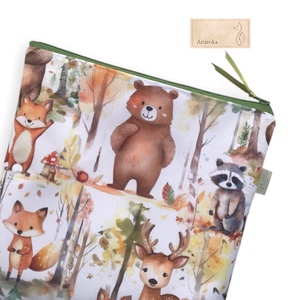 Erdei randevú - Róka, mosómedve, mackó és őz mintás vízálló neszesszer, uzsonna tasak - zipper bag - Artiroka - táska & tok - uzsonna- & ebéd tartó - ebéd tasak, doboz - Meska.hu