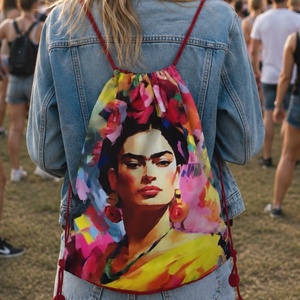 Frida Kahlo mintás egyedi gymbag hátizsák - Artiroka - táska & tok - hátizsák - tornazsák, gymbag - Meska.hu
