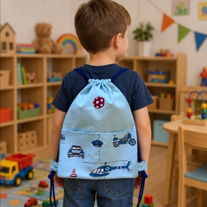 Rendőrautó mintás hátizsák, ovis zsák, gymbag tornazsák két zsebbel, pöttyös labda jellel - Artiroka design, Játék & Sport, Ovis felszerelés, Ovis hátizsák, Varrás, Hímzés, MESKA