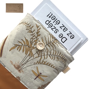 KÖNYVTOK - Páfrány és szitakötő mintás pamut textil könyvtok, Könyv & Zene, Könyvtok, Varrás, Hímzés, MESKA