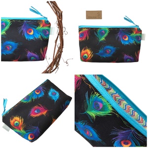 Fekete alapon színes pávatoll mintás szemüvegtok vagy tolltartó neszesszer - Artiroka design - táska & tok - neszesszer - Meska.hu