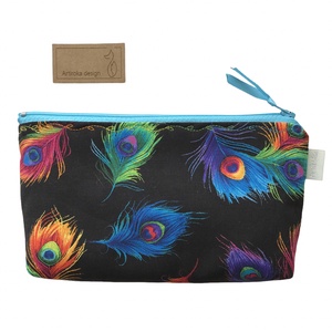 Fekete alapon színes pávatoll mintás szemüvegtok vagy tolltartó neszesszer - Artiroka design - táska & tok - neszesszer - Meska.hu