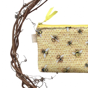 Szorgos méhek - méhecske mintás  irattartó,  pénztárca vagy tolltartó neszesszer akár SZETTBEN is  - Artirokadesign, Táska & Tok, Pénztárca & Más tok, Pénztárca, Női pénztárca, Varrás, Hímzés, MESKA