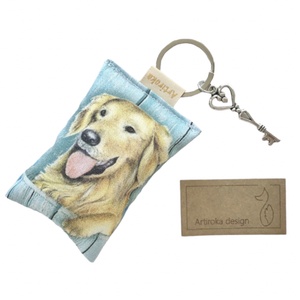 Golden retriever kutya mintás kulcstartó, kis vintage kulccsal  - Artiroka design, Táska & Tok, Kulcstartó & Táskadísz, Kulcstartó, Varrás, Ékszerkészítés, MESKA