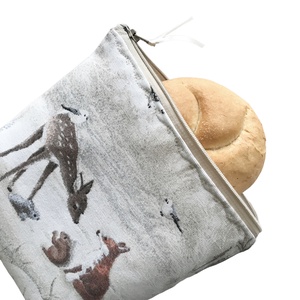 ERDEI RANDEVÚ  - róka, őzike, nyuszi, mókus és cinege madár mintás uzsonna tasak - Artiroka design, Táska & Tok, Uzsonna- & Ebéd tartó, Ebéd tasak, doboz, Hímzés, Varrás, MESKA