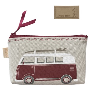 Retro Volkswagen busz mintás, irattartó pénztárca - bordó - Artiroka design, Táska & Tok, Pénztárca & Más tok, Pénztárca, Férfi pénztárca, Varrás, Hímzés, MESKA