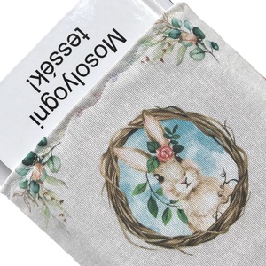 AKCIÓ - Nyuszi és virág mintás KÖNYVTOK pamut textilből  - Artiroka design , Könyv & Zene, Könyvtok, Varrás, Hímzés, MESKA