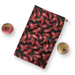Bevásárló zacskó,  chili paprika mintával - ÖKO- Környezetbarát - Artirokadesign - táska & tok - bevásárlás & shopper táska - zöldség/gyümölcs zsák - Meska.hu