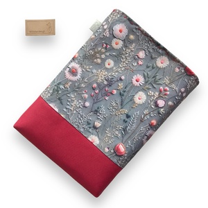 KÖNYVTOK vízálló textilből, hímzett virágos rét mintával - Artiroka design - Meska.hu