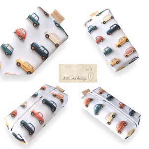 Színes autó mintás prémium pamut textilből készült papírzsebkendő tartó - MATCHBOX  - Artiroka design - táska & tok - pénztárca & más tok - zsebkendőtartó tok - Meska.hu