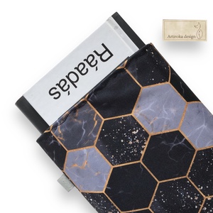 KÖNYVTOK vízálló textilből, méhsejt mintával fekete színben leheletnyi arannyal fűszerezve - Artiroka design - táska & tok - ebook & tablet tok - Meska.hu