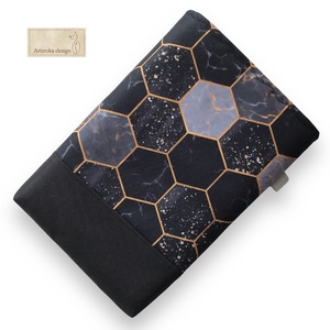 KÖNYVTOK vízálló textilből, méhsejt mintával fekete színben leheletnyi arannyal fűszerezve - Artiroka design - Meska.hu